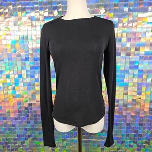 American Eagle Black Ribbed Long Sleeve Crewneck Top Women's Size M